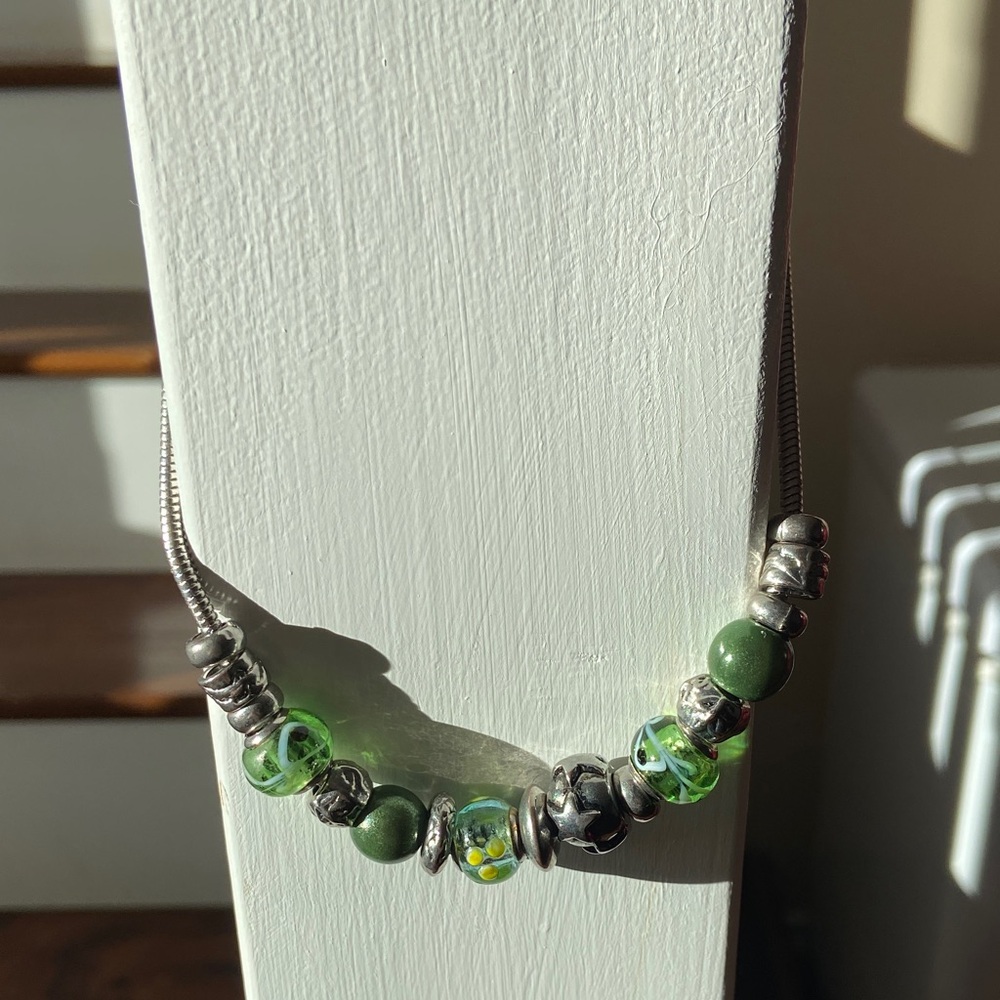 Elegant Green and Silver Beaded Necklace